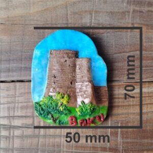 Handcrafted ceramic magnet of the Maiden Tower with detailed 3D relief by Artirs Family Craft, hand-painted in vibrant colors.