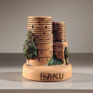 Detailed 3D ceramic sculpture of the Maiden Tower in Baku, handcrafted by Artirs Family.