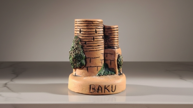 Detailed 3D ceramic sculpture of the Maiden Tower in Baku, handcrafted by Artirs Family.